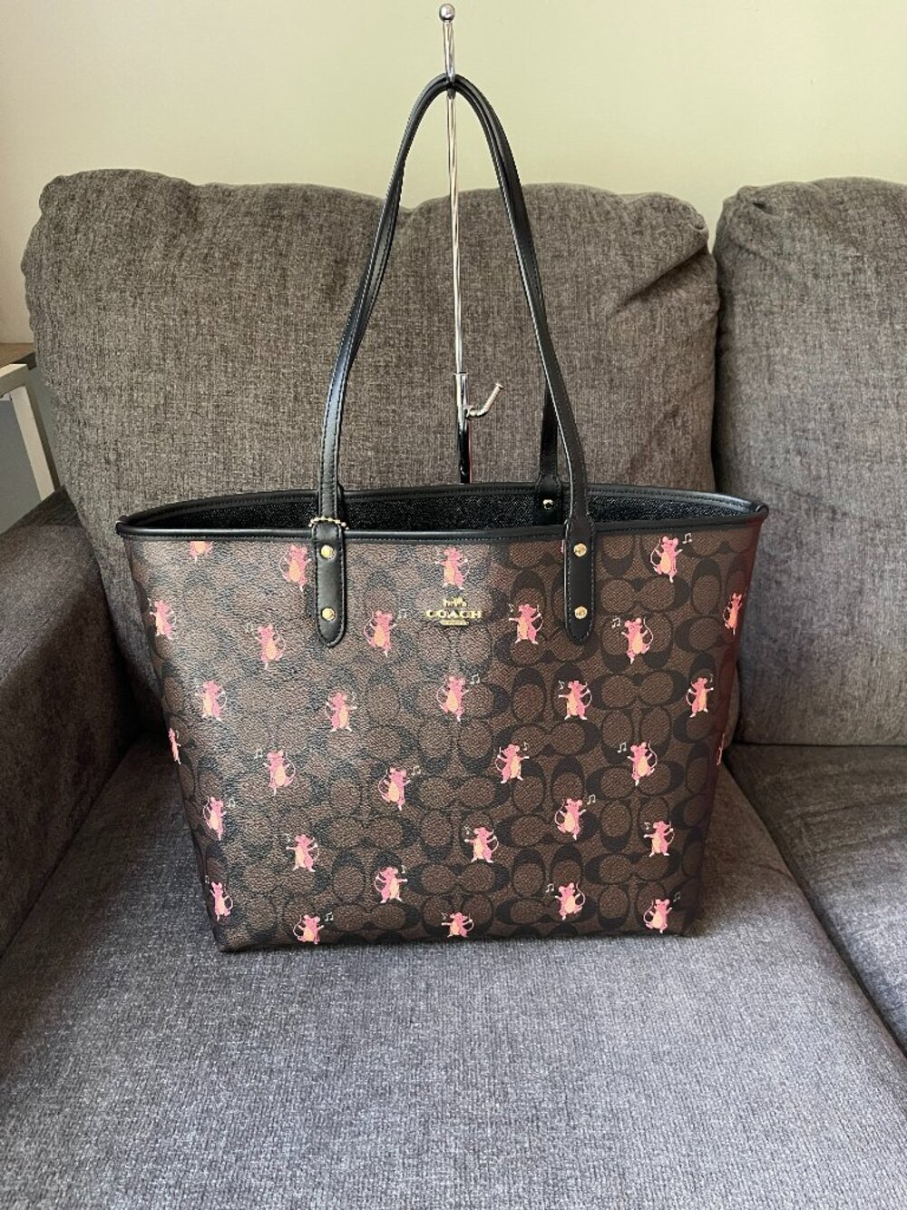 Coach Reversible City Tote Signature Canvas Party Mouse Brown Pink F80231 NWT